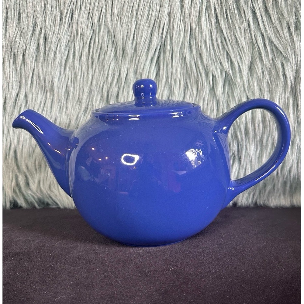 VTG Cobalt blue ceramic teapot Full Size Glossy Ceramic Kitchen W/Lid Romania